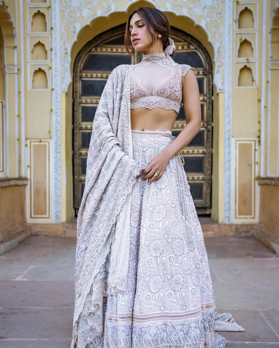 Indian Actress Bhumi Pednekar Photoshoot in White Lehenga Choli